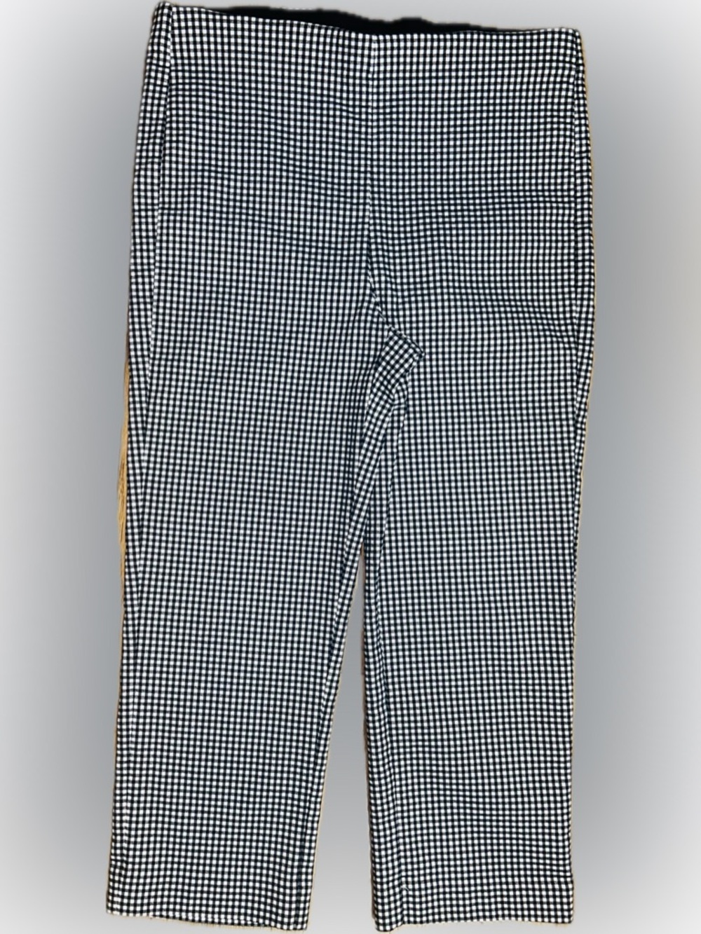LN Chico's SZ 1.5 (US 10) Black & White Pull-on Gingham Crop Pants/Waist 32”-38” - Picture 2 of 6